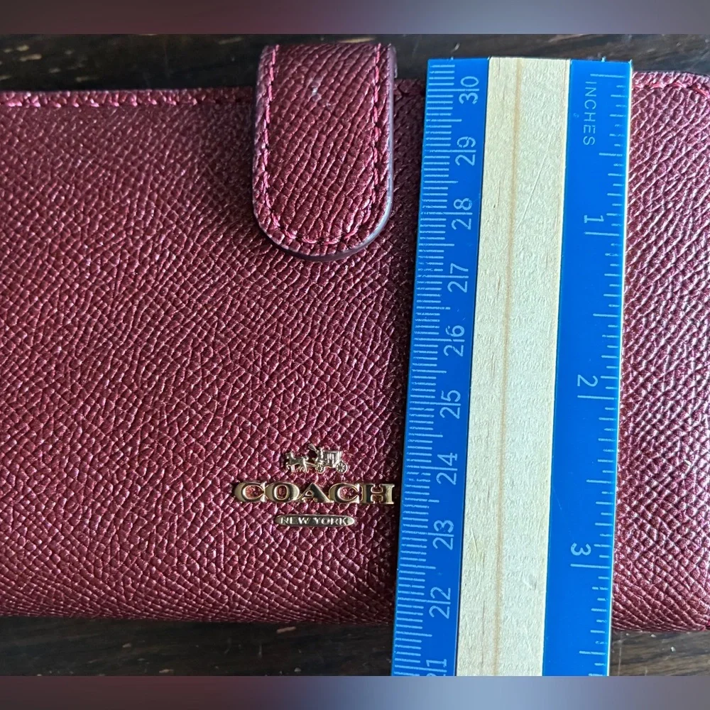 COACH Metallic Rose Pink Textured Leather Wallet with Gold Logo